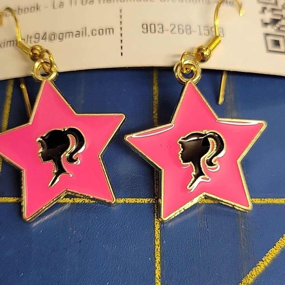 Barbie Dangle Star Earrings Pink